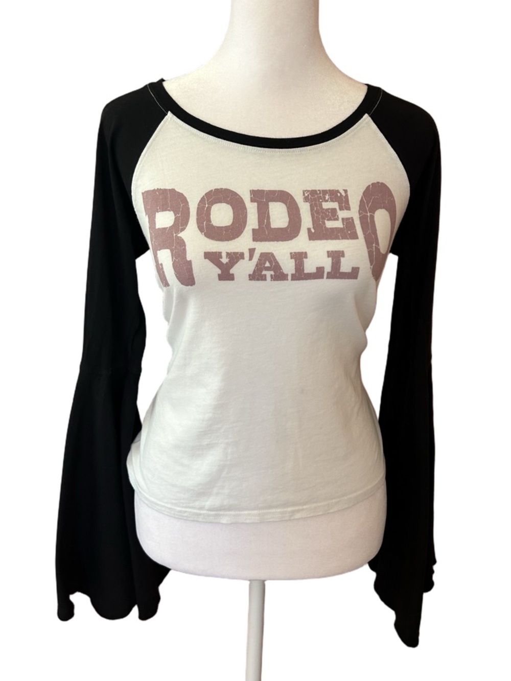 Shyanne XS Coast Cowgirl Rodeo Y’all Raglan bell sleeve Baby Tee country concert - Picture 6 of 12